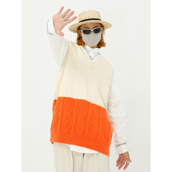 

men's vests men autumn v-neck pullover sweater vest male women couple streetwear fashion loose sleeveless knit, Black;white