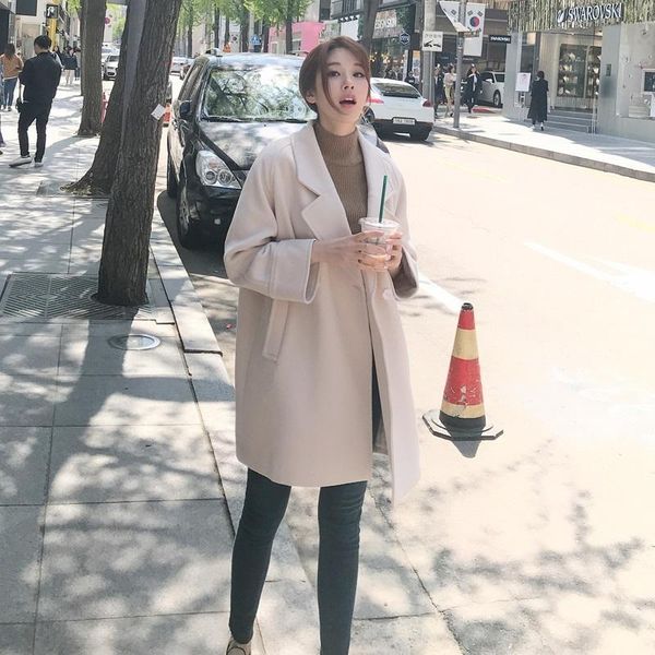 

women's wool & blends hepburn style autumn and winter woolen coat mid-length small korean short overcoat, Black