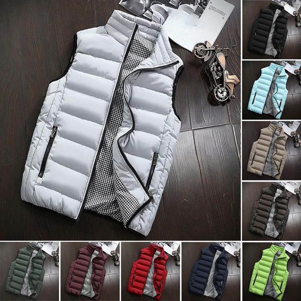 

men's vests simple autumn warm sleeveless vest mens zipper stand-up collar casual waistcoat plus size veste, Black;white