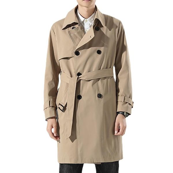 

men's trench coats mid-length windbreaker classic khaki city large size blended jacket/fashion high-quality gentleman men, Tan;black