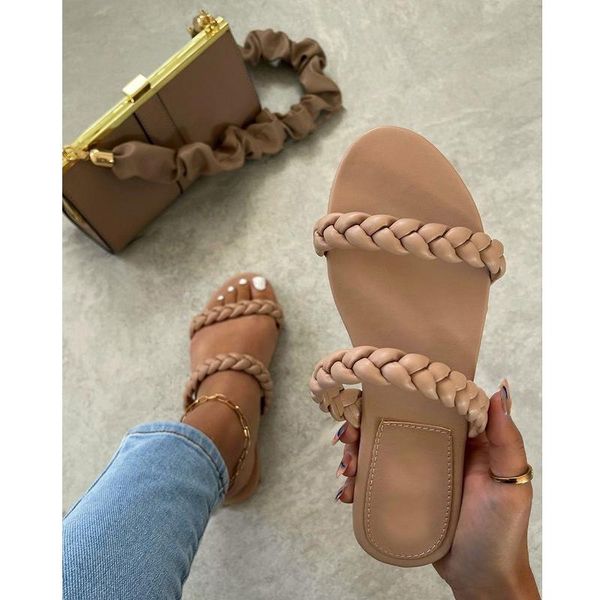 

slippers 2021 summer style fashion casual knitting hollow open-toed flat bottom solid color outdoor female beach, Black