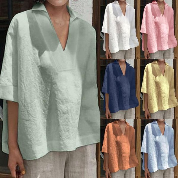 

women's blouses & shirts 40# ladies kimono cardigan women short sleeve v neck casual loose cotton blouse chemise femme mulher, White