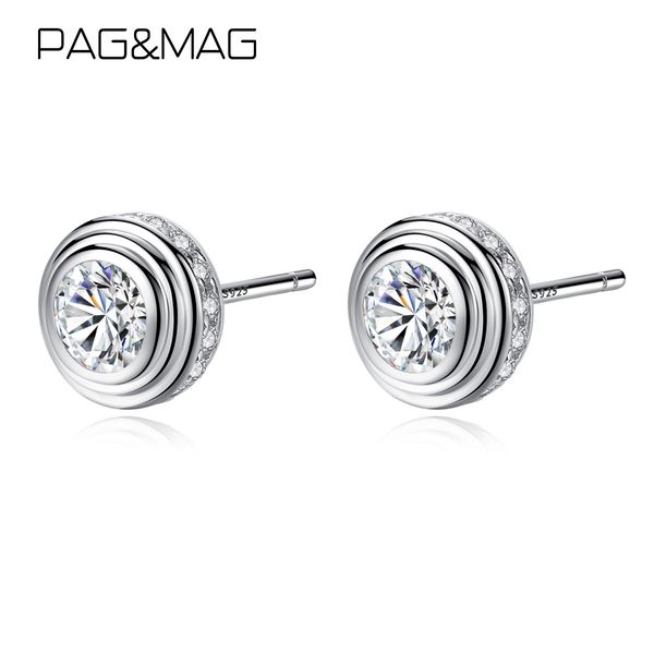 

sterling silver stud earrings round clear cubic zircon earrings women geometric cute style fine jewelry, Golden;silver