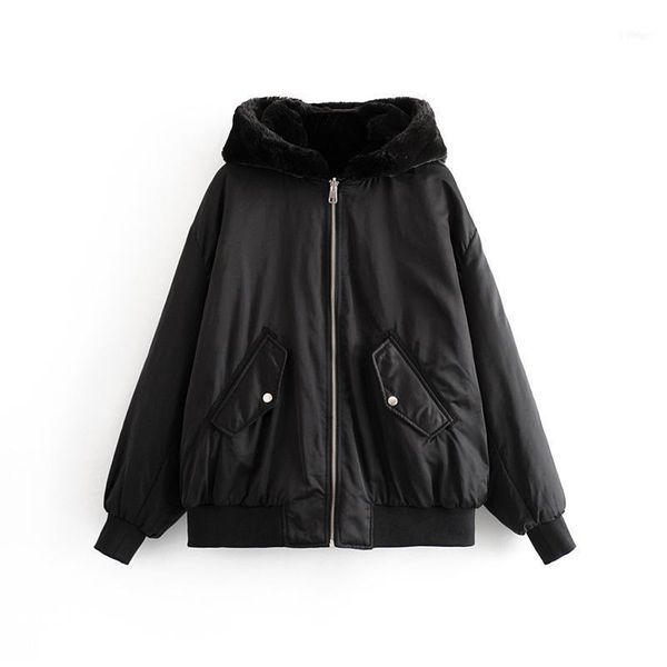 

women's down & parkas omikron fashion 2021 winter hooded warm double-sided wear jackets thick parka loose coat jackets1, Black