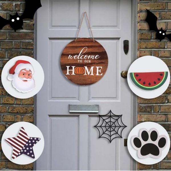 

decorative flowers & wreaths welcome wreath sign farmhouse front door handmade crafts diy decoration garland hanging window props round wood