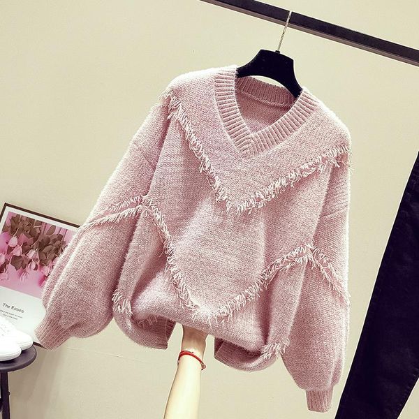 

women's sweaters tassel thicken warm knitted women sweater and pullovers lantern sleeved solid casual all match female pulls outwear, White;black