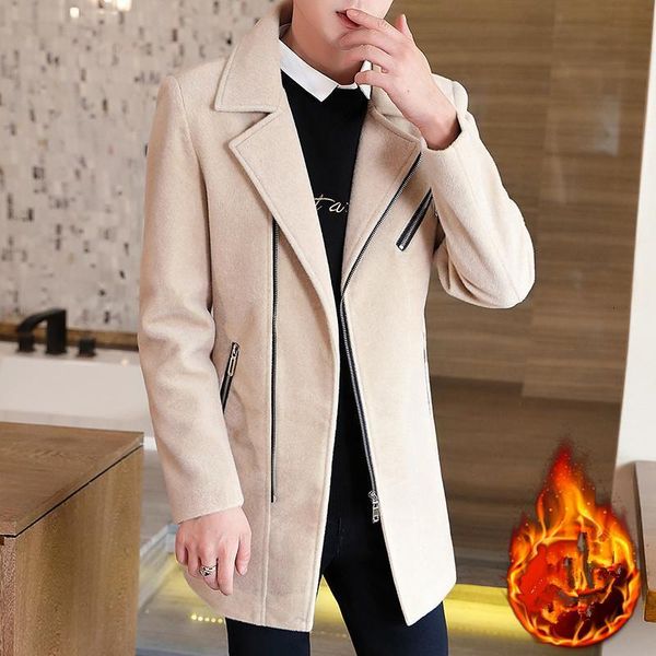 

men's wool & blends autumn and winter pure color men woolen trench coat black gray red high street style male business banquet keep war