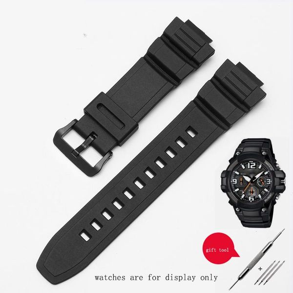 

watch bands peiyi soft silicone watchband black bracelet replacement rubber strap for mcw-100h/110h/w-s220/hdd-s100 men's accessories, Black;brown