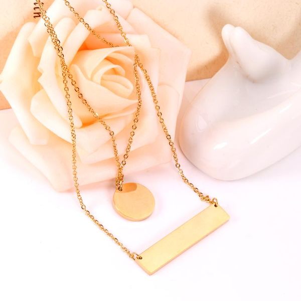 

chains double pendant necklaces for women office ladies ol accessory simple plain round shape rectangle brand hip hop chain punk style, Silver