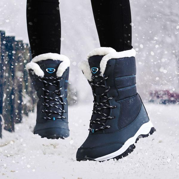 

women boots non-slip waterproof winter ankle snow platform shoes with thick fur botas mujer thigh high, Black