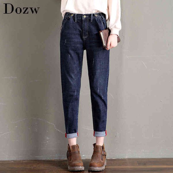 

women jeans pants loose casual boyfriend pants solid plain pocket denim trousers harajuku ankle-length mom jeans vaqueros 210414, Blue