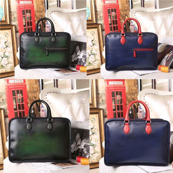 

f088 large scritto leather briefcase business widened double zipper hand made bag joker gentleman shoulder handbags messenger bags