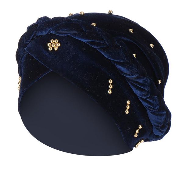 

beanie/skull caps pearl plus velvet women beanies india hat muslim ruffle cancer ladies simple elegant cover ear flap outdoor femme skullies, Blue;gray