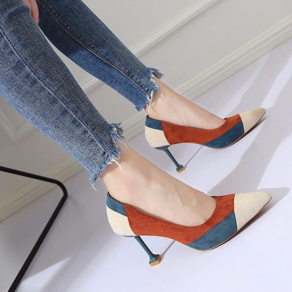 

dress shoes casual fashion high women basic pumps slip-on thin heels spring autumm single pointed toe shallow ladies, Black