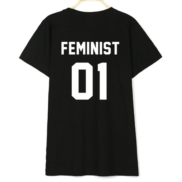 

new cotton feminist 01 letter printed t-shirt for men and women, Black;white