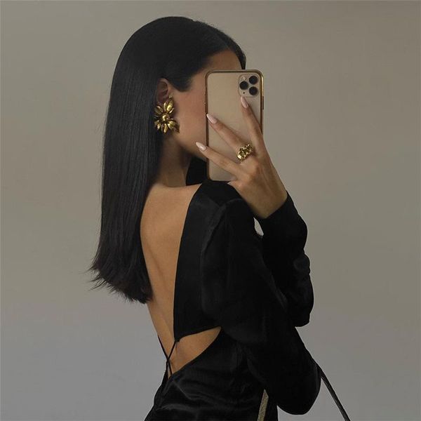 

casual dresses backless long sleeve elegant bodycon dress women short female party night club wear black solid color autumn, Black;gray