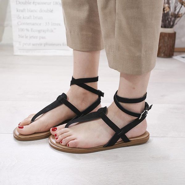 

sandals 2021 women's low heel lace up sandal back strap summer shoes gladiator casual narrow band female 35-43, Black
