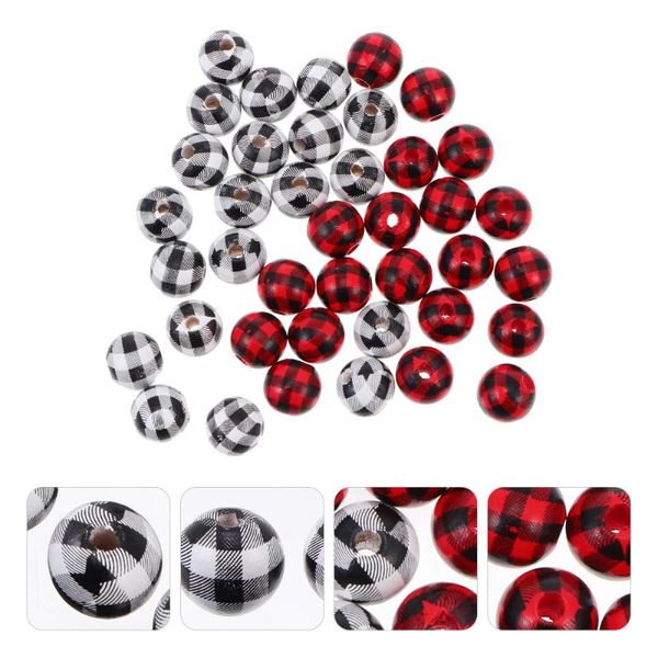 

decorative flowers & wreaths 40pcs check pattern wood bead diy pendant accessory