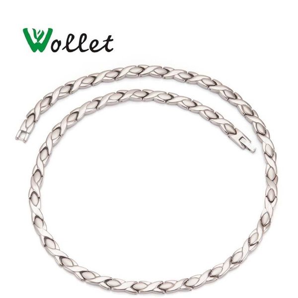 

wollet jewelry health energy pure titanium hematite germanium infrared magnetic 3 in 1 elements necklace men women, Silver