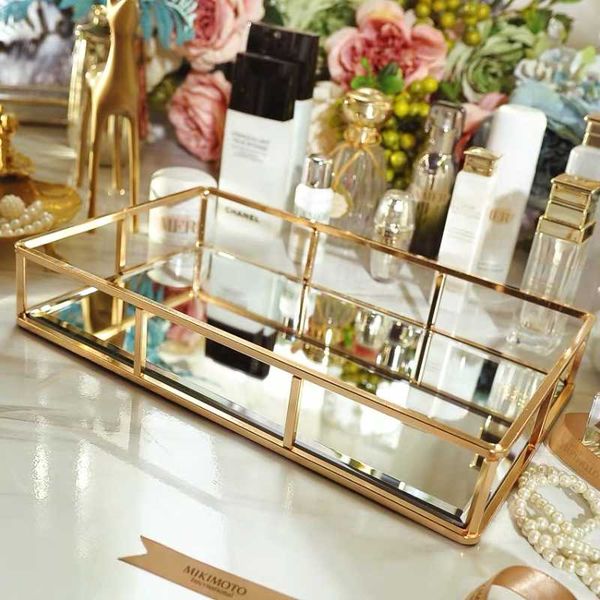 

kitchen storage & organization metal glass tray groceries golden jewelry cosmetic display box retro home decoration