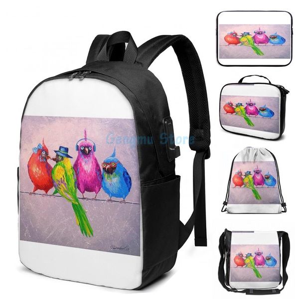 

funny graphic print friends parrots usb charge backpack men school bags women bag travel laptop