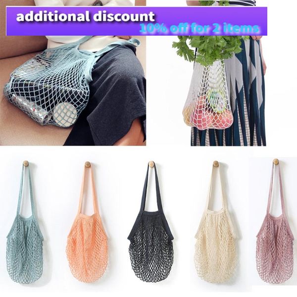 

#30 reusable fruit string grocery shopper cotton tote mesh woven net shoulder bag women shopping bags convenient storage
