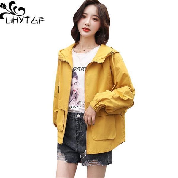

women's trench coats uhytgf special wholesale woman coat fashion hooded spring autumn windbreaker outerwear loose plus size 745, Tan;black