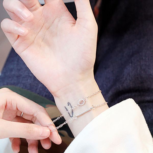 

hand catenary minority women's geometric trinket stalls cool style japanese and korean silver simple bracelet, Black