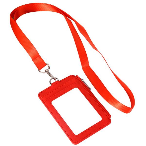 

card holders multi slot pu leather pocket id badge holder neck strap clear retractable lanyard name tag bus pass vertical work, Brown;gray