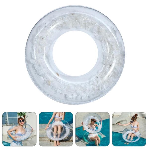 

life vest & buoy 1pc thick pvc transparent swim ring feather swimming float (white)