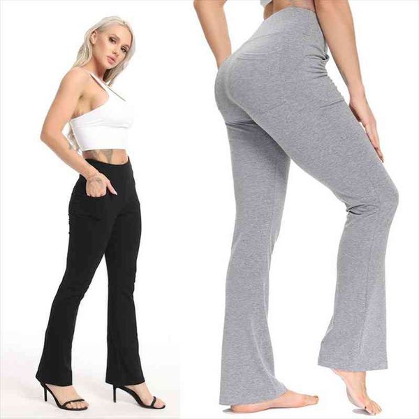 

flared pants for women cotton high waist flare leggings fitness leggings gym indoor sport push up leggins bell-bottom trousers, Black