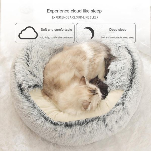 

cat beds & furniture winter 2 in 1 bed round pet house long plush dog warm sleeping bag portable kitten sleep nest foldable cushion