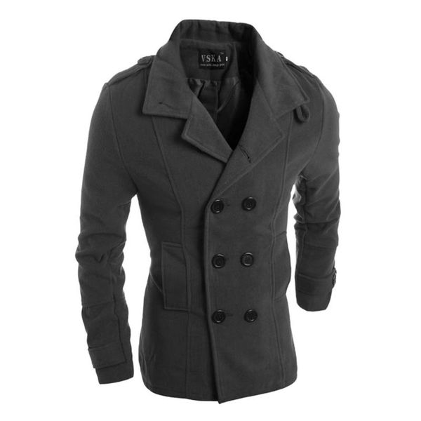 

men's wool & blends missky 2021 men coat double-breasted woolen middle long solid color autumn winter slim lapel overcoat male, Black