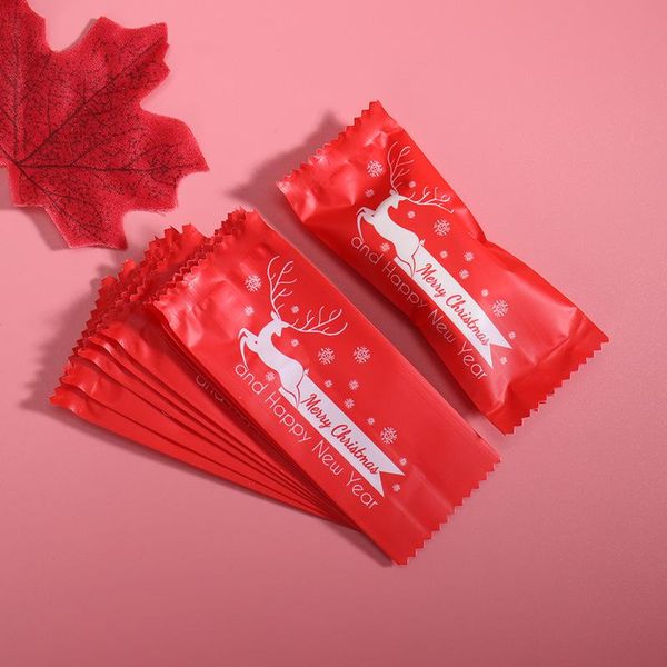 

gift wrap 200pcs/lot candy wrapper red christmas elk pattern handmade diy plastic packaging bag taffy