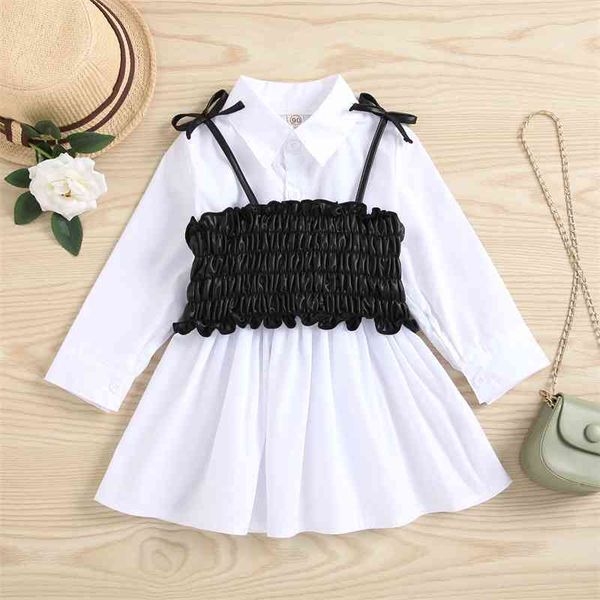 

2021 autumn new children's girl's long sleeve white lined dress princess dress + leather pleated waist, Red;yellow