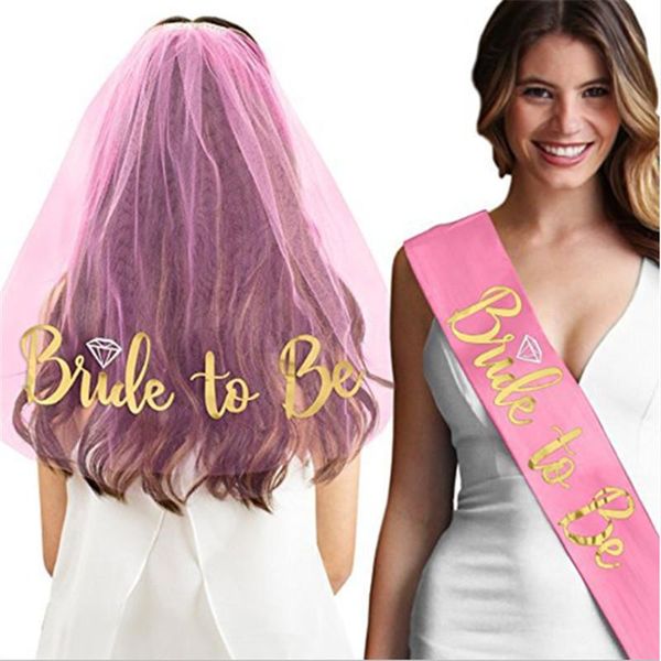 

2pcs / set bride to be veil shoulder strap suit wedding decoration po gift hen party shower single supplies-c sashes