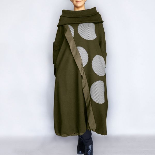 

casual sweatshirt dress women elegant dress 2021 vonda female vintage dot print patchwork jumper dress pullover plus size, Black;gray