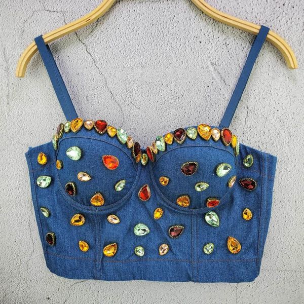 

women's tanks & camis 2021 women colorful glass rhinestones beading tank for strap female fashion corset, White