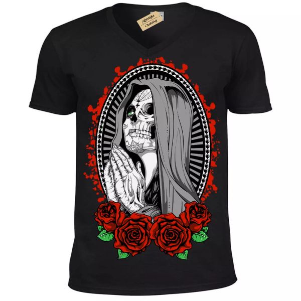 

paz vigin marÃ­a calavera camiseta muerto hombre cuello en v, White;black