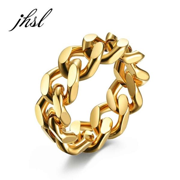 

cluster rings men chain link design stainless steel black gold silver color fashion jewelry wholesale large us size 6 7 8 9 10 11 12 13, Golden;silver