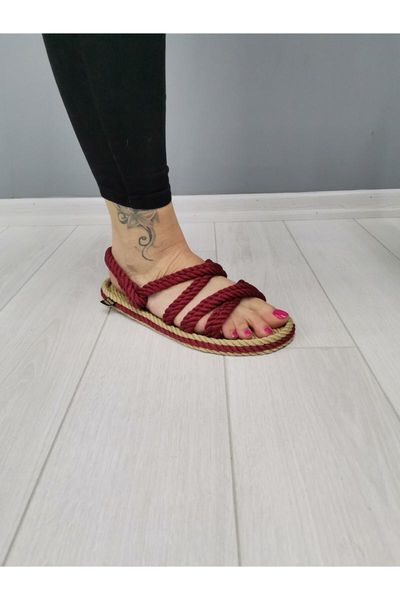 

sandals beige burgundy straw rope, Black