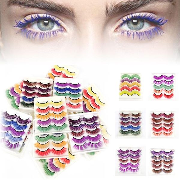 

false eyelashes 5 pairs 3d colorful lashes wholesale natural long thick fluffy lash extension supplies makeup