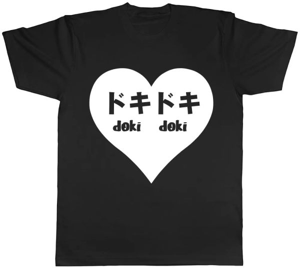 

doki doki sound of heartbeat japanese mens womens ladies t-shirt, White;black