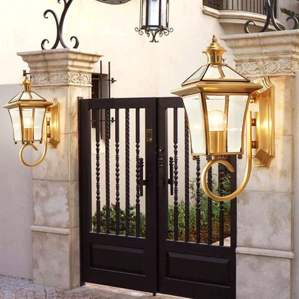 

four-sided copper body outdoor wall lamps 2 kinds of glass lamp waterproof yard and down light garden