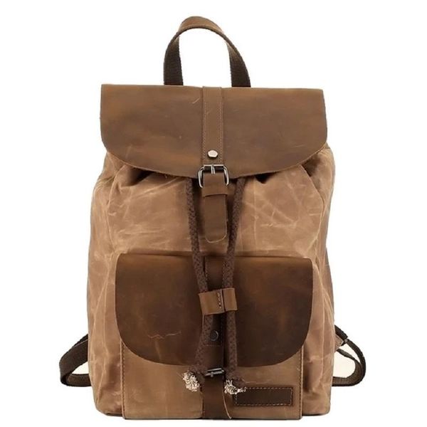 

vintage leather canvas backpack men lapbag college school bookbag shoulder large capacity waterproof travel rucksack