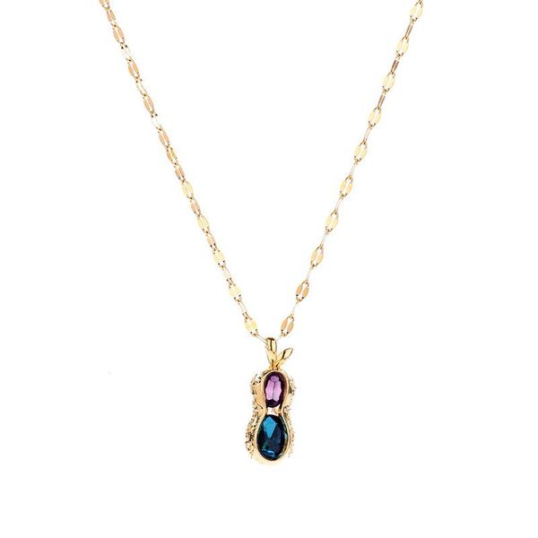 

chains blue crystal zircon bizarre peanut titanium steel necklace female wild clavicle 18k gold plated jewelry, Silver