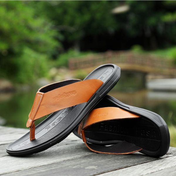 

slippers massage mens outdoor casual house beach for sandalsslippers cork flops leather sports rubber sandals flip, Black