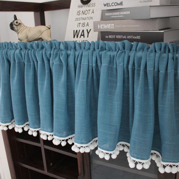 

curtain & drapes american country pure color tulle fabric fashion hairball lace hem valance short tube for bar kitchen and door