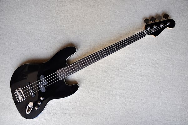 

factory custom black electric bass guitar with 4 strings rosewood fingerboard white binding can be customized