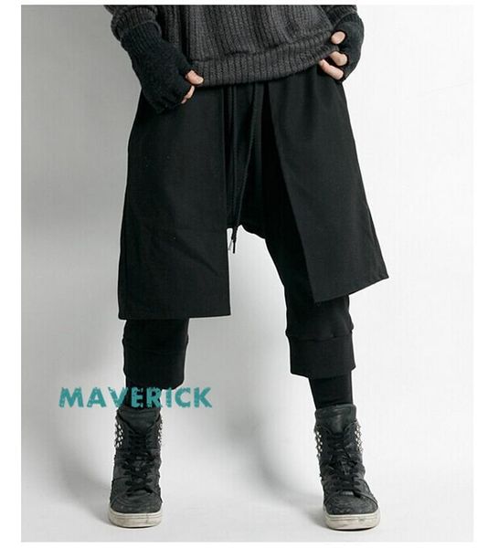 

men's pants 27-44 2021 men and women summer personality loose multi-level culottes slim fake two singer costumes trousers, Black